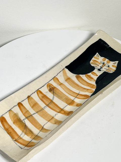 Folk Art Ceramic Cat Tray
