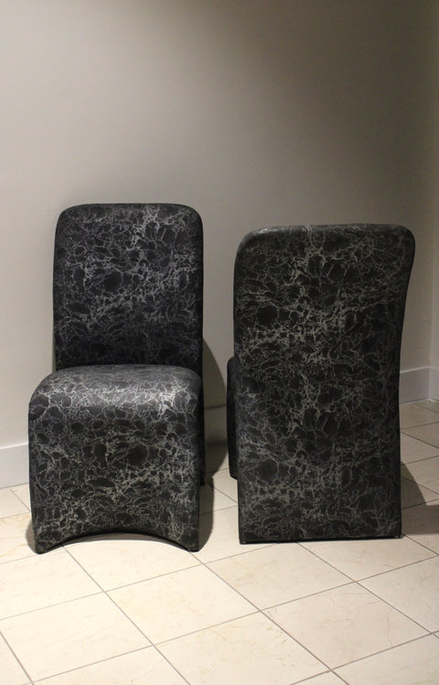 Pair of Postmodern Waterfall Dining Chairs in Marbleized Upholstery