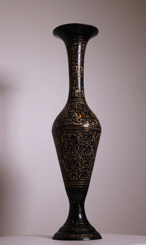 Black and Gold Etched Brass Vase