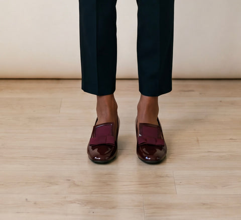 Burgundy Patent Bow Pumps