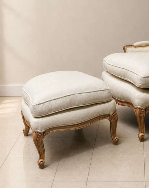 Vintage Reupholstered Kuba Cloth Chair + Ottoman