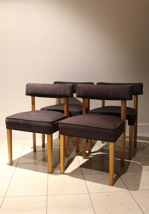 Vintage Postmodern Dining Chairs Set of 4 | Upholstered Side Chairs with Oak Legs
