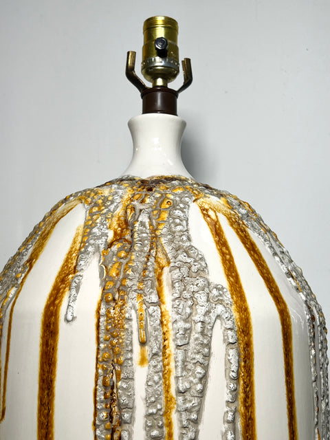 Carmel and Cream Jumbo Mid-Century Modern Table Lamp
