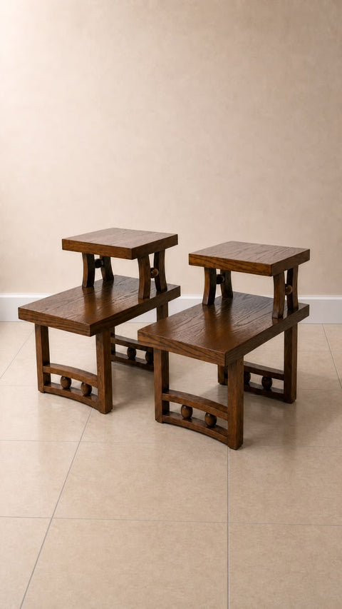 Vintage Oak Step Side Tables (Pair)