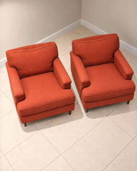 Pair of Orange Lounge Chairs, Attributed to Edward Wormley for Dunbar