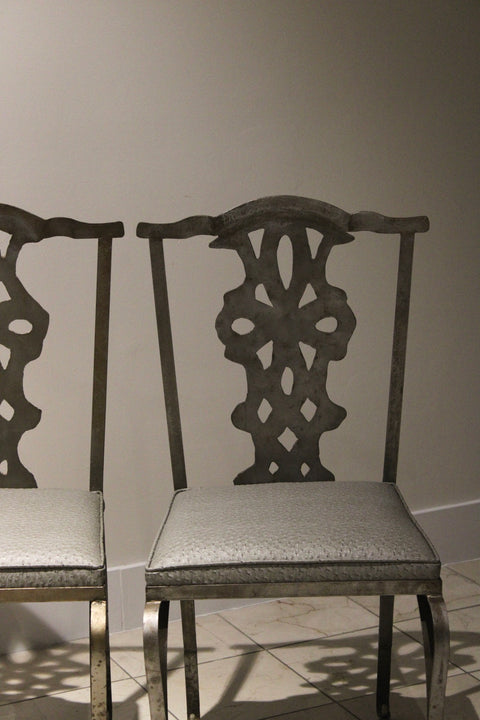 Pair of Chippendale Style Verdigris Iron Garden Chairs