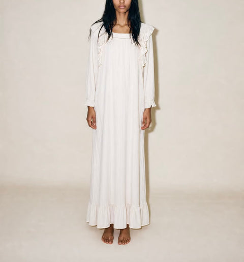 Vintage Ivory Ruffle and Pleat Dress