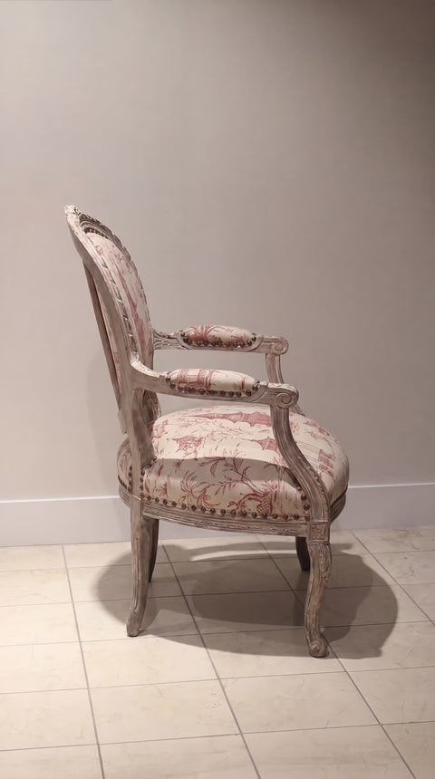1940s Vintage French Louis XVI Asian Linen Chair
