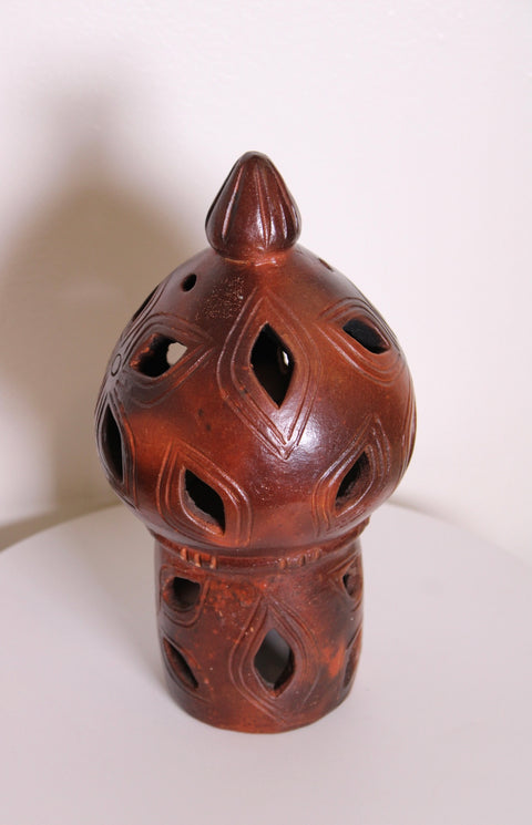 Brown Pierced Ceramic Lantern