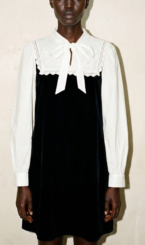 Vintage Black & White Velvet Mini Dress
