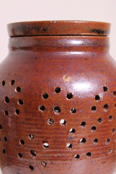 Brown Pierced Studio Pottery Lantern Vase