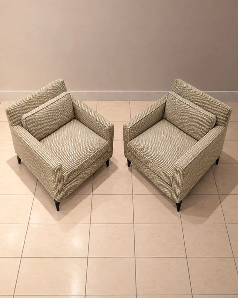 Vintage Reupholstered Geometric Armchairs – Pair
