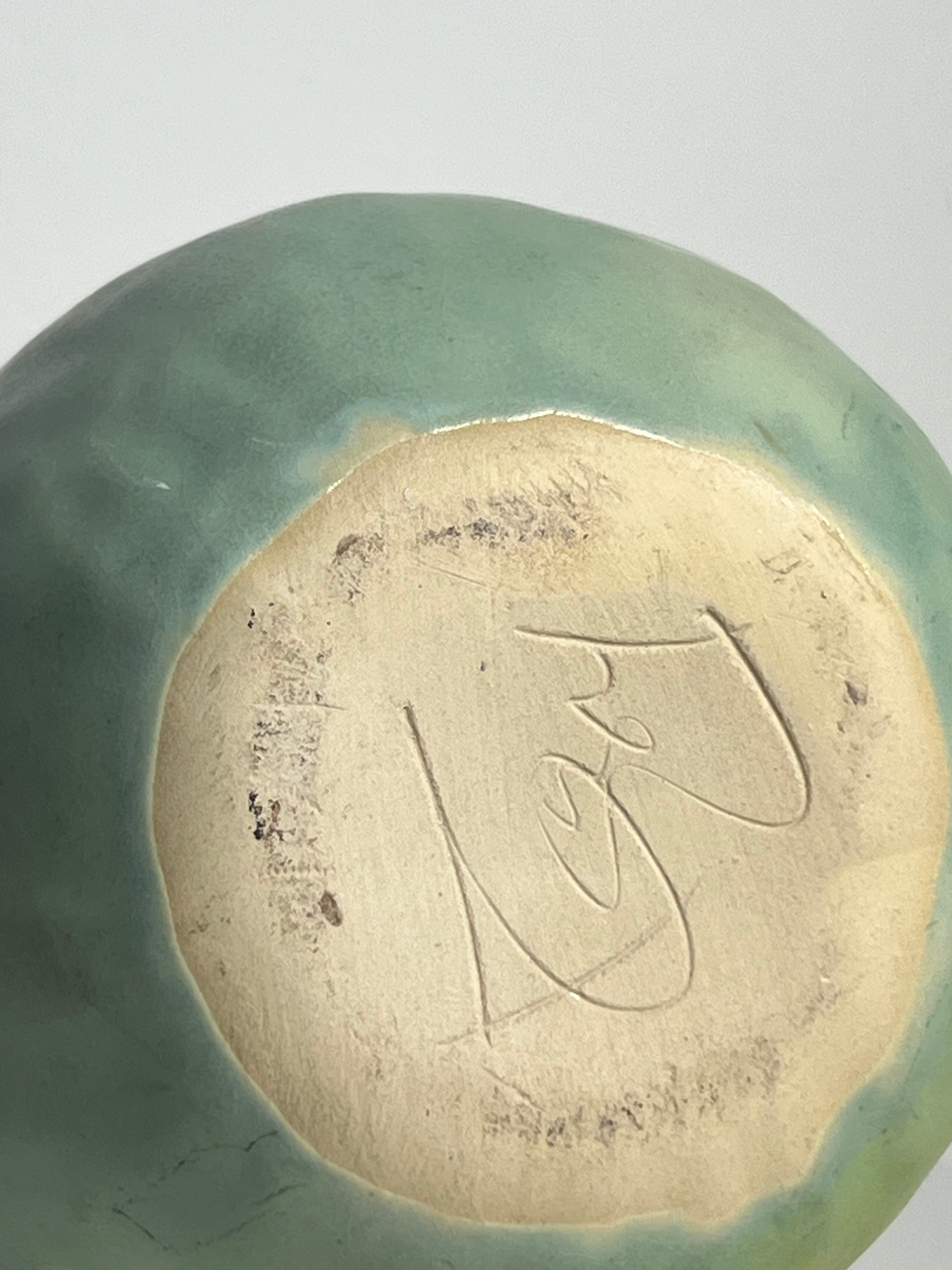 Signed  Chubby Off Kilter Green Bud Vase (Vintage)