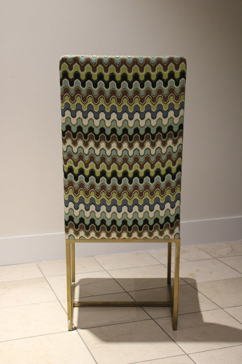 Mid-Century Modern Brass Sled Dining Chairs (Set of 8) | Upholstered Dining Chairs