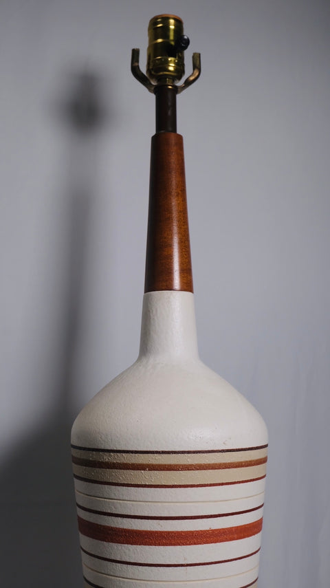 MCM 1960s Italian Banded Pottery Lamp