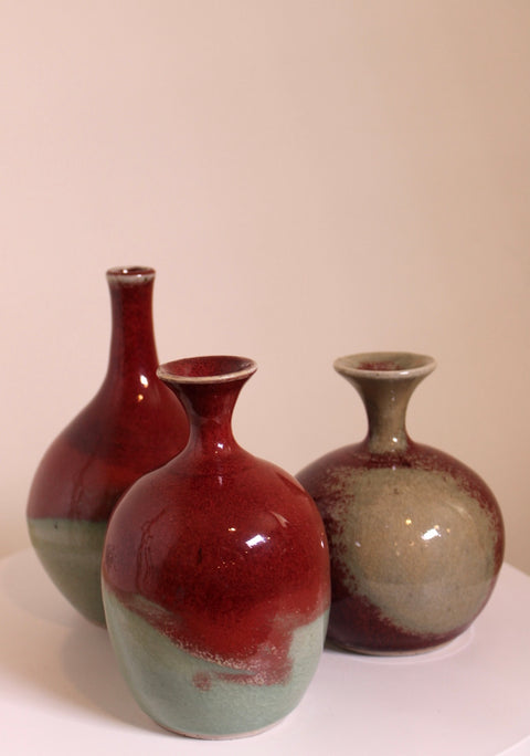 Set of Three Oxblood Red Studio Pottery Bud Vases