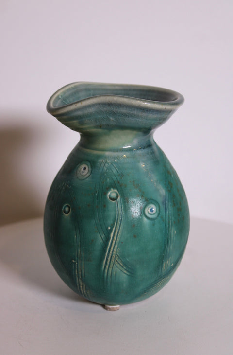 Turquoise Etched Studio Pottery Vase