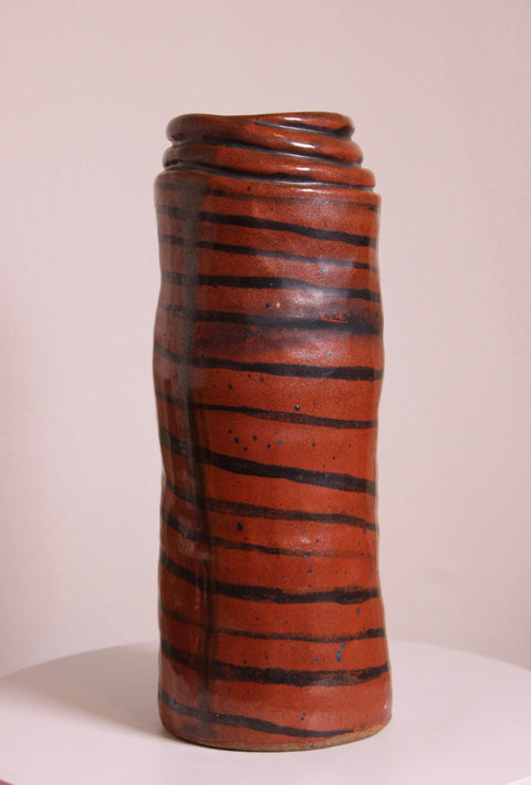 Rust Striped Cylinder Studio Pottery Vase