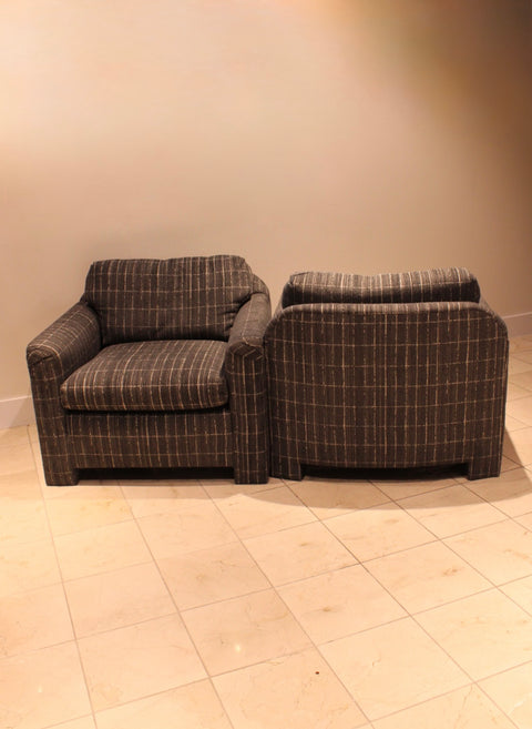 Vintage Club Lounge Chairs in Ralph Lauren Fabric | Pair of Reupholstered Armchairs