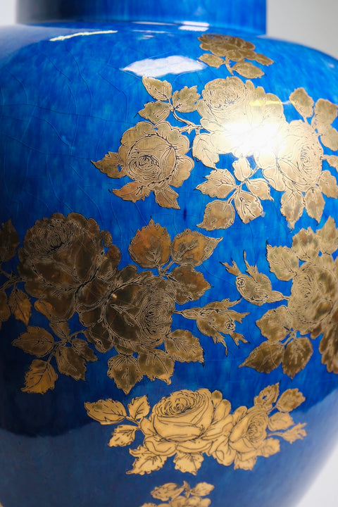 Blue And Gold Leaf Chinese Table Lamp