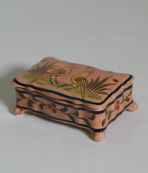 Vintage Hand Painted Mexican Bird Motif Ceramic Planter Jardiniere Cachepot
