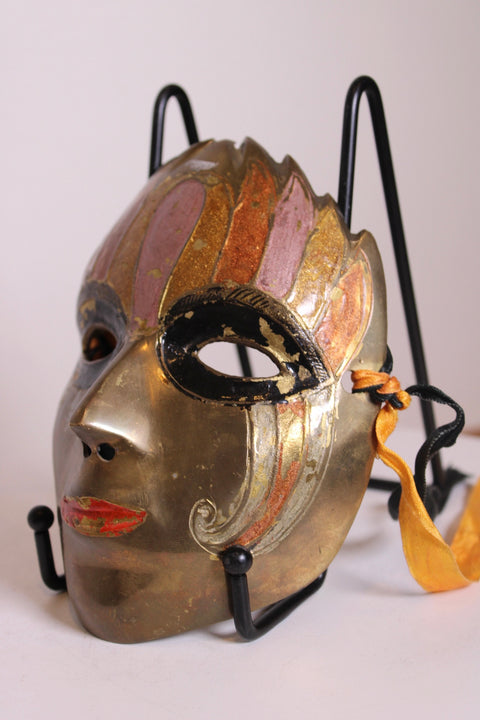 Painted Brass Carnival Face Mask