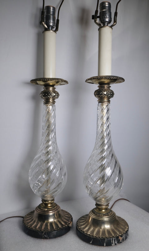 1970s Pair of Crystal Glass Genie Bottle Lamps