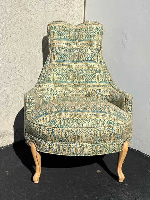 Vintage Pair of 1970s Mid-Century Regency Batik Fabric Chairs