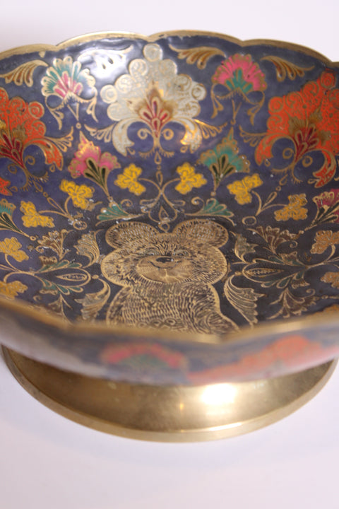 Japanese Chinoiserie Floral Brass Bowl