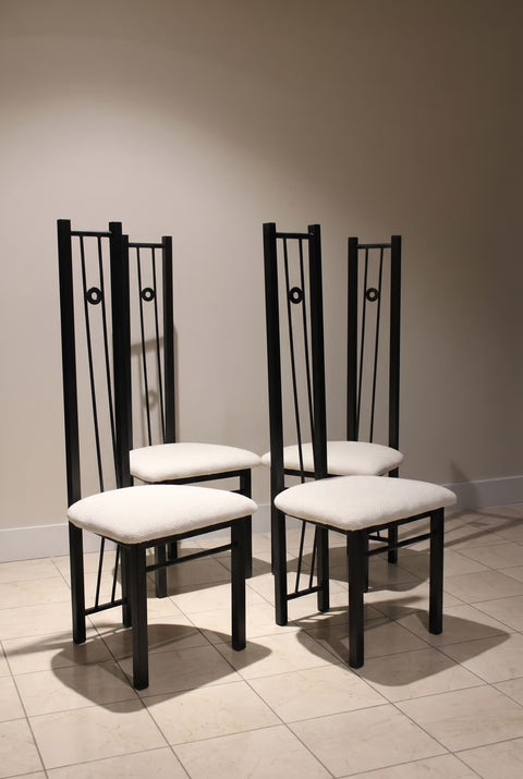 Vintage Postmodern Tall Back Dining Chair | Upholstered Black Dining Chair
