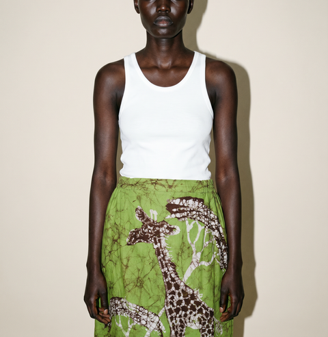 Vintage Green Batik Giraffe Skirt