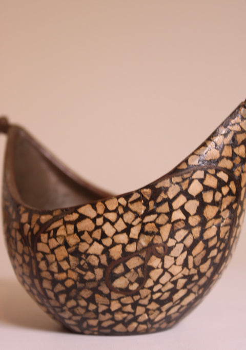 Vintage Brass & Paper Mache Boat Vessel, Kashmir, India