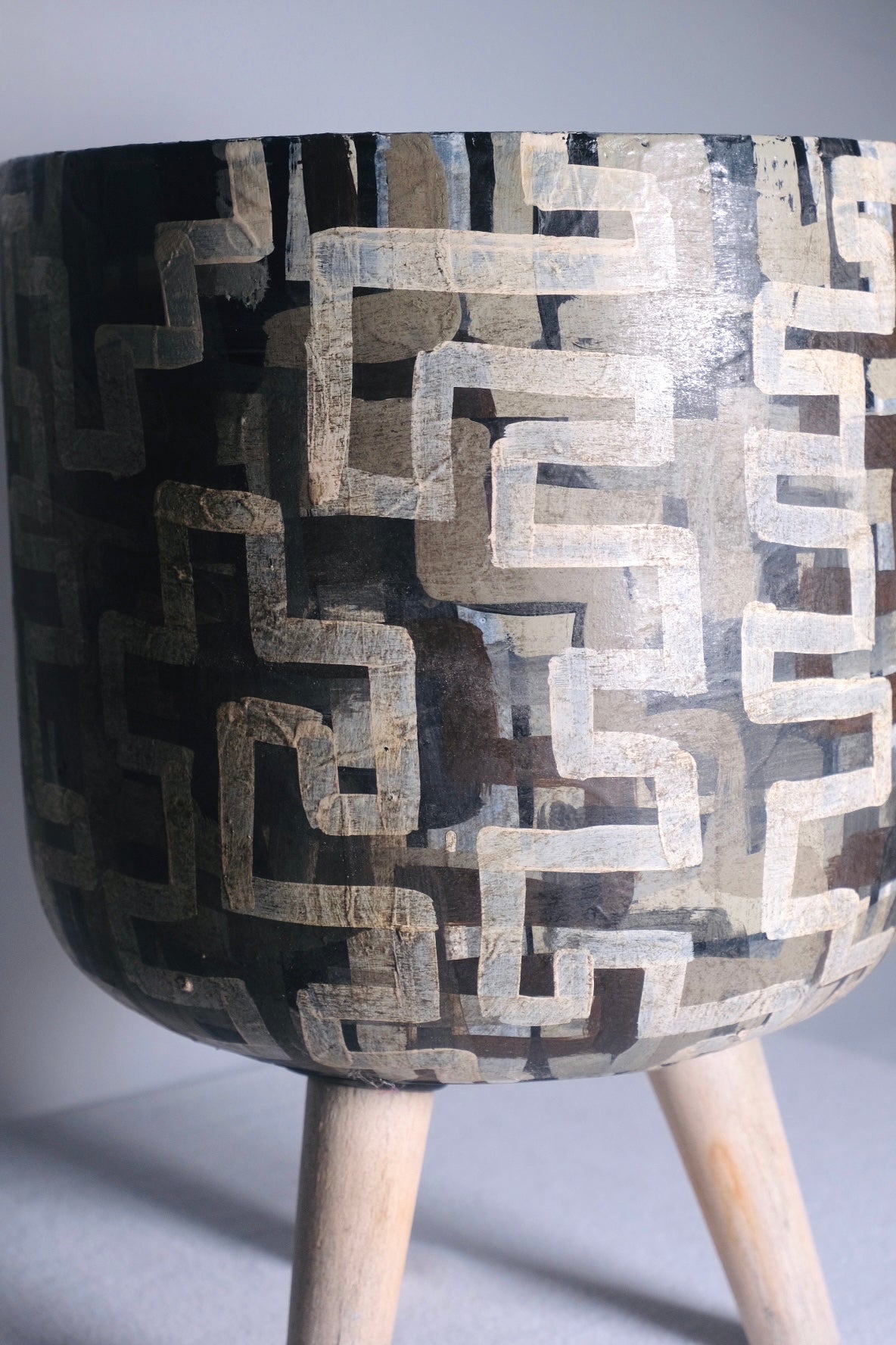 Geometric Hand Painted Grey Planter