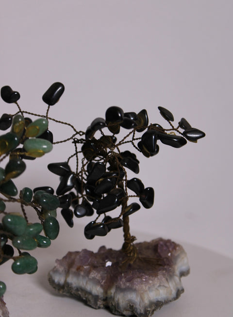 Pair of Gemstone Bonsai Trees on Amethyst Bases