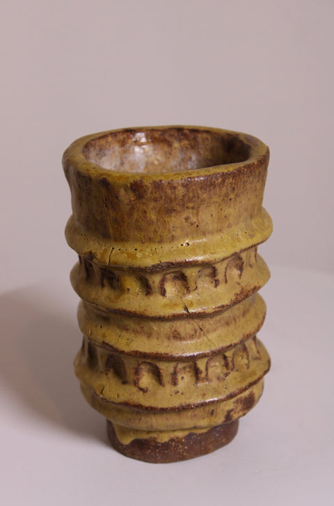 Yellow Ribbed Studio Pottery Cup