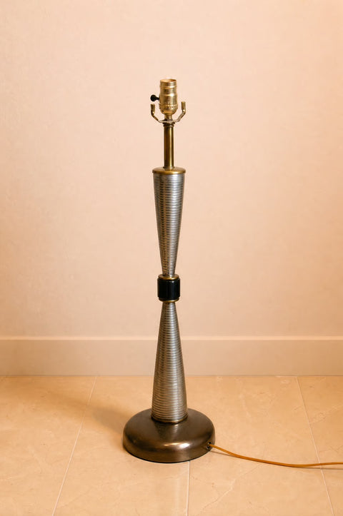 Mid-Century Ribbed Metal Hourglass Table Lamp
