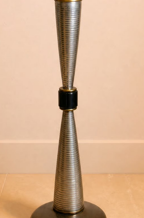 Mid-Century Ribbed Metal Hourglass Table Lamp