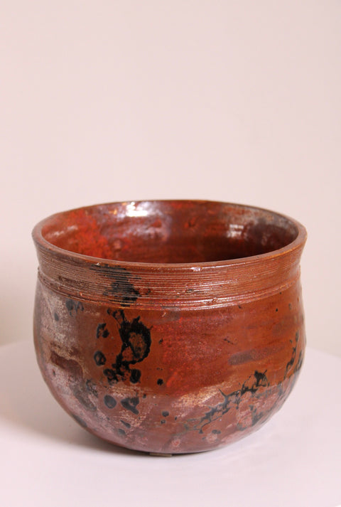 Large Red Raku Style Studio Pottery Bowl