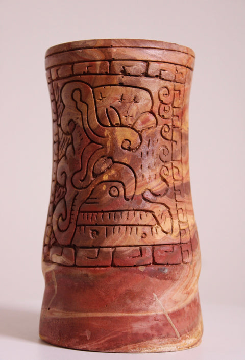 Mayan / Aztec Style Relief Cylinder Vase
