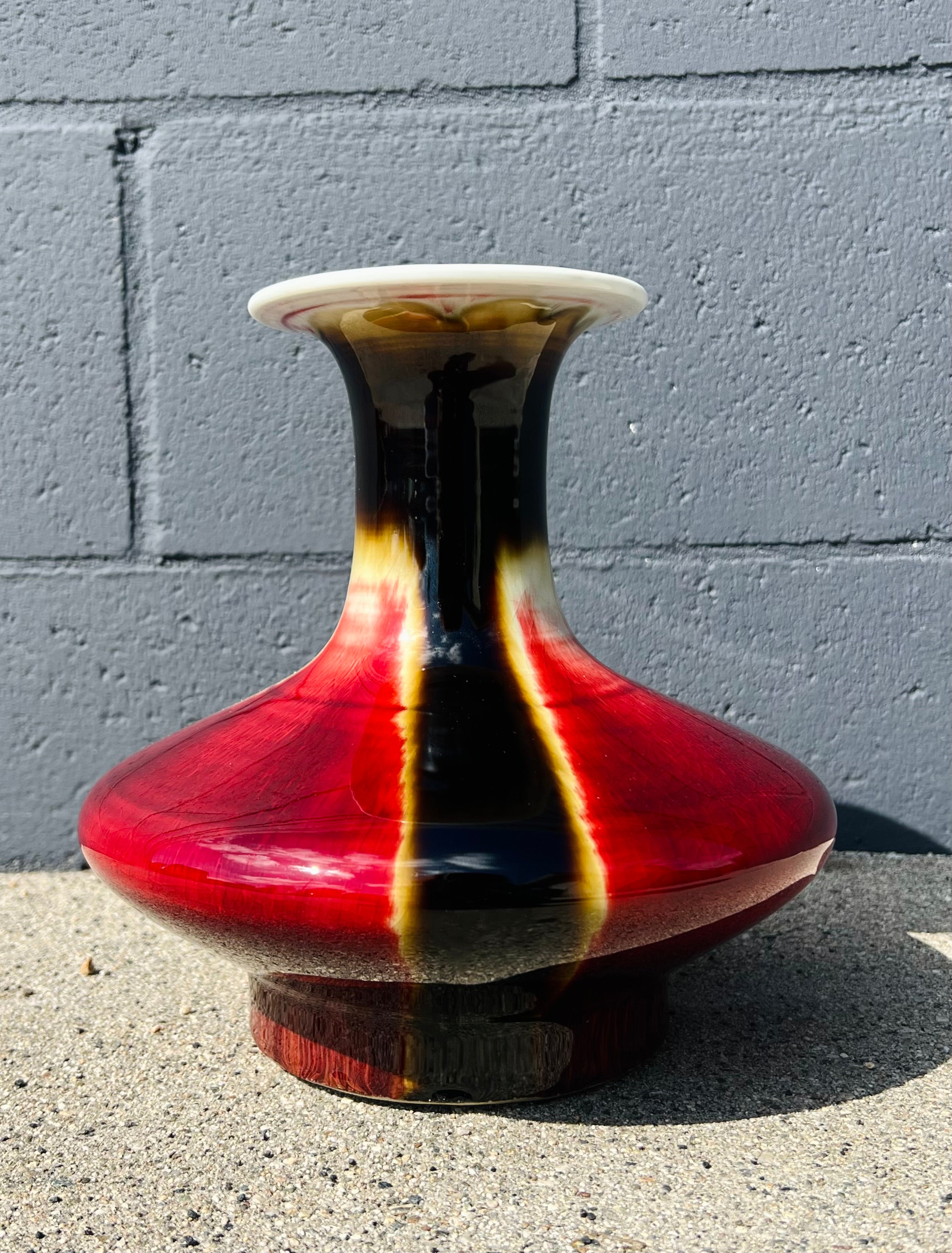 Chinese Flambé Sang De Boeuf Transmutation Glazed Craquelure Porcelain Vase (Vintage)