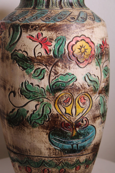 Hand Painted Folk Art Floor Vase