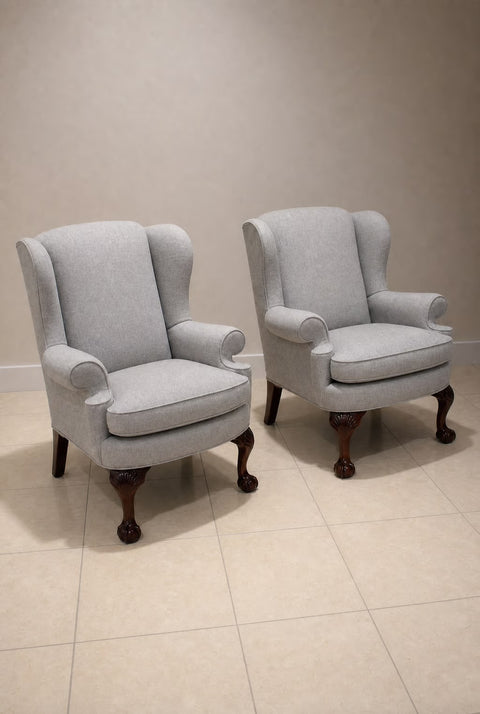 Vintage Upholstered Wingback Lounge Chairs (Pair) | Traditional Accent Chairs