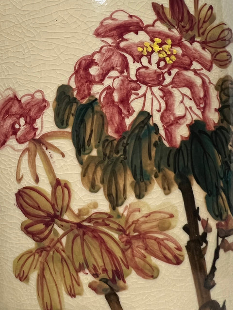 Vintage Japanese Crackle Glaze Porcelain Table Lamp with Chrysanthemum & Plum Blossom Motif