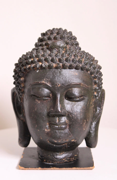 Buddha Head Sculpture Black Finish