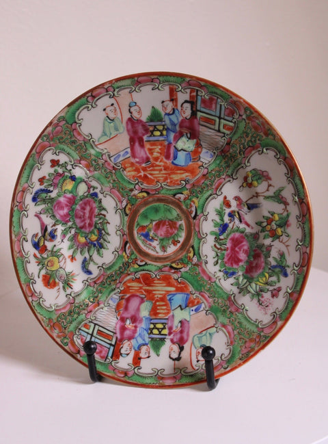 Antique Chinese "Canton" Rose Medallion Porcelain Plates, Circa 1900's