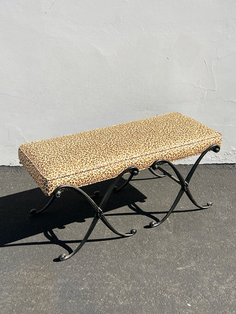Cheetah Print Wrought Iron Bench