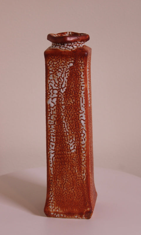 Tall Red Crackle Brutalist Studio Pottery Vase
