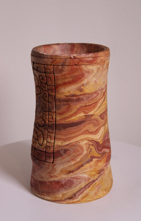 Mayan / Aztec Style Relief Cylinder Vase