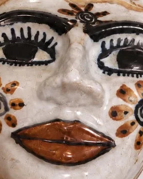 Hand-Painted Floral Folk Art Ceramic Face Mask Wall Decor