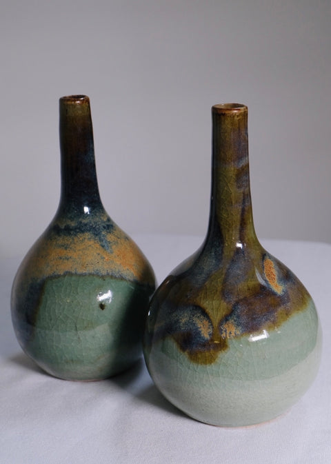 Vintage Pair of Teal Glazed MCM Vases